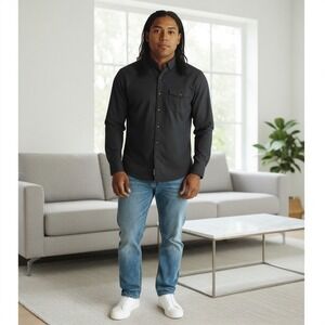 Michael Bastian Mens Button Down Shirt Long Sleeve Textured Casual Dress Top